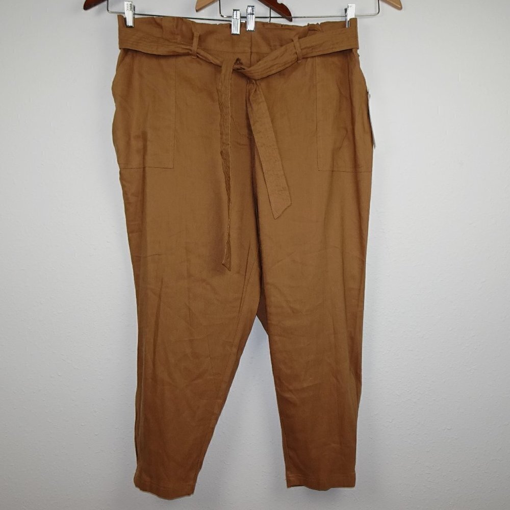 Calvin Klein Cropped Pants Women's Plus Size 2X Brown Linen Blend Elastic Waist